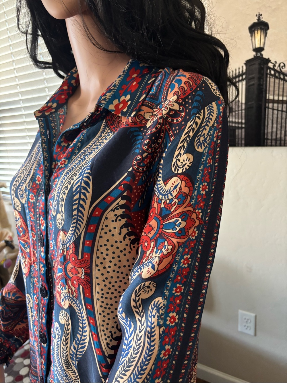 FARM Rio Navy, Red & Cream Paisley Button-Down Shirt - Picture 3 of 7